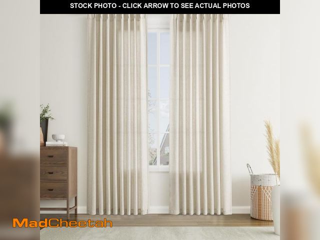Lot 74-12125292 - Joywell Beige Linen Pinch Pleated Curtains 84 Inches Long,Back Tab Clip Rings Window Textured Modern...