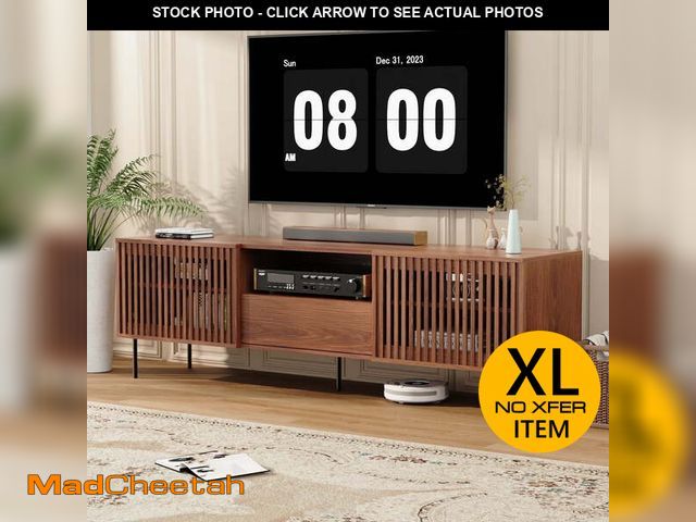 Lot 74-13774504 - Hommpa TV Stand for 55/65/75/80 inch TV with 2 Slatted Doors and Drawer, Mid Century Modern TV Conso...