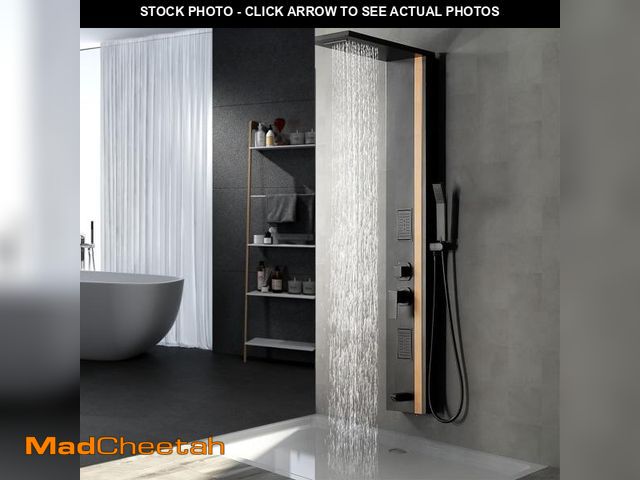 Lot 74-12167117 - Bathfinesse Shower Wall Panels Bathroom Shower Panel Tower System Multifunction Bamboo Wood and Stai...