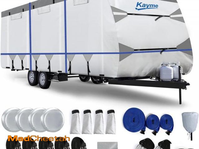 Lot 74-12283129 - Kayme RV Cover for 31-34ft Travel Trailers, 300D Oxford Heavy Duty Waterproof Camper Cover with Zipp...