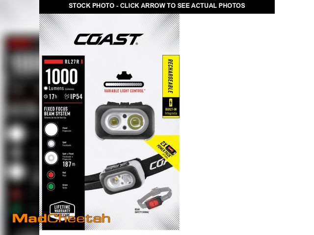 Lot 74-12885123 - COAST RL27R Rechargeable Headlamp â 1000 Lumens, Tri-Color LED, Rear Safety Light, IP54 Rated - US...