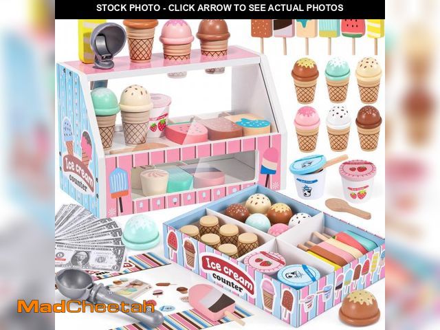 Lot 74-12123257 - Wooden Ice Cream Toys Kids Kitchen Play Store for Toddlers Girls, Play Kitchen Accessories with Scoo...
