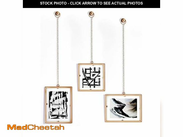 Lot 74-13771474 - MELANNCO Hanging Metal Chain Retangular Floating Frames, Gold Finish, Includes Hanging Hardware, Set...