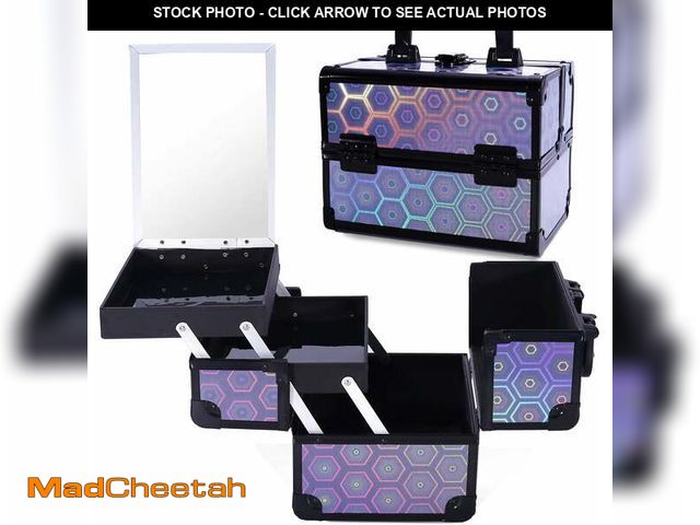 Lot 74-12832014 - Lightweight Cosmetic Box Makeup Train Case Lockable Makeup Case Organizer 2 Trays Makeup Storage wit...