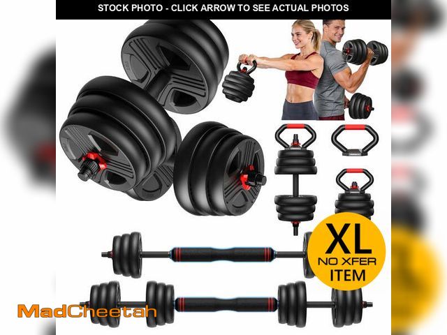 Lot 74-14086401 - 90lbs Free Weight Set with Connector, 5 in1 Dumbbells Set Used as Barbell, Kettlebells, Push up Stan...