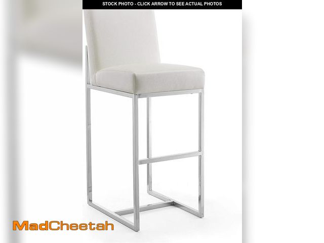 Lot 74-11884616 - Manhattan Comfort Element Faux Leather Bar Stool with Footrest, Polished Chrome Stainless Steel Fram...