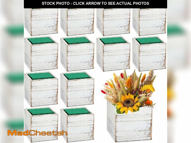 Lot 74-12325312 - Dandat 12 Sets Wooden Cube Planter Boxes for Centerpiece 4 Inch Flower White Wood Rustic Square Vase...
