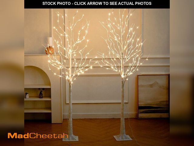 Lot 74-13710029 - Lighted Birch Tree, 2 Pack 6 Feet 144 Warm White Lights, Prelit White Artificial Christmas Trees for...
