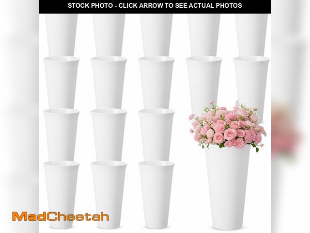 Lot 74-13628260 - Ninehaoou 16 Pack Flower Buckets 9.84 Inch Plastic Flower Vases Modern Round Vases for Centerpieces ...