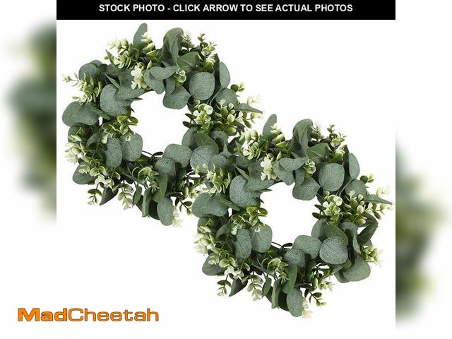 Lot 74-13569301 - FULANDL 2PCS Artificial Eucalyptus Wreath, 11" Faux Green Leaves Wreath Farmhouse Greenery Wreath, R...