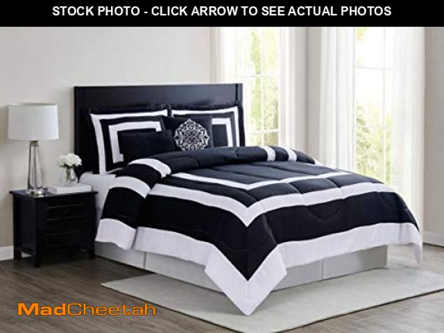 Lot 74-12137089 - London Fog Raynes Hotel White and Black Polyester 5-Piece King Comforter Set, Geometric, 100% Polyes...
