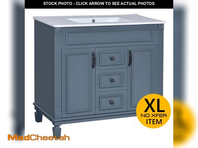 Lot 74-13021703 - Xuanlur 36 in. Wood Bathroom Vanity, Blue Bathroom Storage Cabinet with 2-Soft Closing Doors and 2-D...