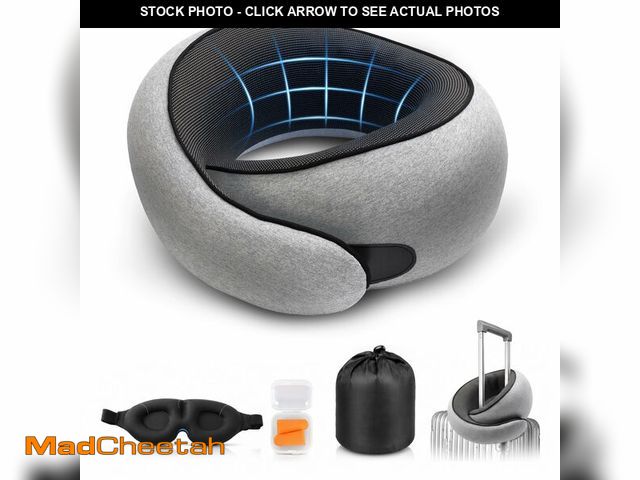 Lot 74-14151966 - Purroch G-Shape Memory Foam Travel Neck Pillow - 100% Pure Foam Ergonomic Support with Eye Mask &amp...