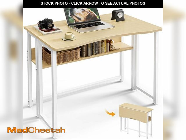 Lot 74-13927133 - Huuger Folding Desk with Storage Shelf, 31.5 Inch Foldable Computer Table for Small Spaces, Space Sa...