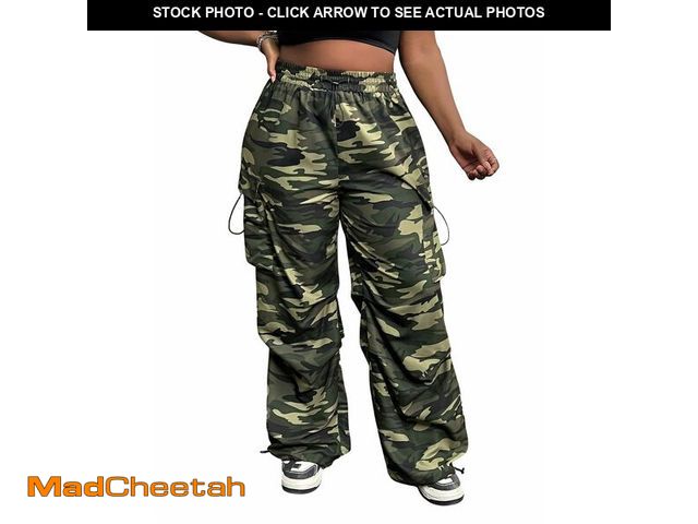 Lot 74-14430244 - OYOANGLE Women's Plus Size Camo Cargo Pants Elastic Waist Wide Leg Trousers - USED
