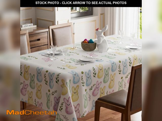 Lot 74-11547541 - BOTB LIHM Easter Colorful Watercolor Rabbits Cute Bunny Tablecloth Rectangle Washable Table Covers f...