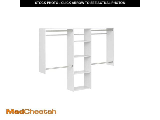 Lot 74-12558893 - (SOME DAMAGE ) Closet Evolution Essential Plus 60 in. W - 96 in. W White Wood Closet System - UNUSED