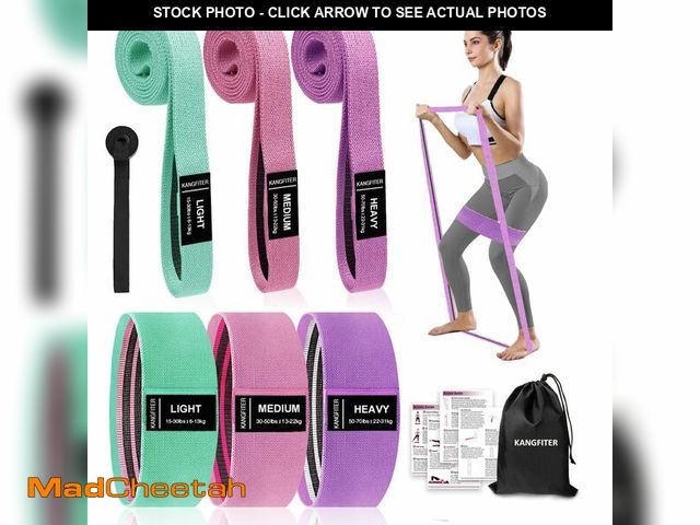 Lot 74-14049499 - KANGFITER Long and Short Fabric Resistance Bands with Door Anchor 7 PCS, Non-Slip Stretch Booty Band...