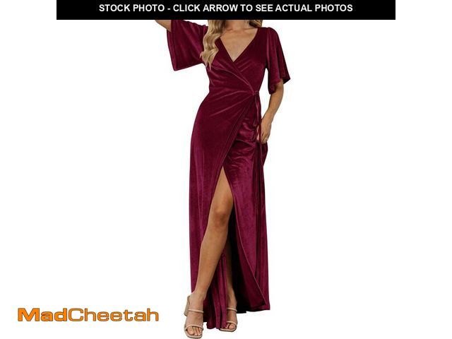 Lot 74-12714741 - MEROKEETY Women's V Neck Wrap Velvet Maxi Wedding Guest Dress Bell Sleeve Split Bridesmaid Cocktail ...