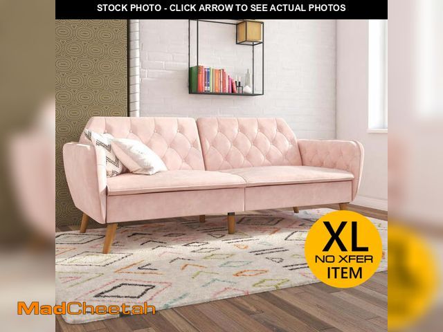 Lot 74-12897464 - Novogratz Tallulah 83" Memory Foam Futon Sofa Bed, Pink Velvet - UNUSED