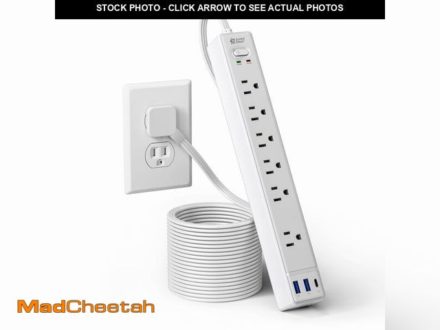 Lot 74-14055330 - 10Ft Extension Cord with Multiple Outlets, SUPERDANNY Flat Plug Surge Protector Power Strip 10 Ft Lo...