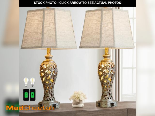 Lot 74-12053092 - Vintage Table Lamps Set of 2 for Living Room Bedroom, 2 USB Ports 25'' Rustic Farmhouse Desk Lamp wi...