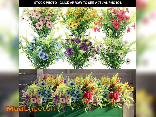 Lot 74-14274685 - ZEOSTARO Artificial Outdoor Plants 12 Bundles Fake Boston Fern with Eucalyptus Flowers Faux UV Resis...