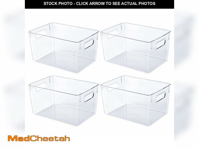 Lot 74-13626364 - JollyPack 4 Pack Clear Plastic Storage Bins, Pantry Organizers and Storage with Handles, Clear Stora...