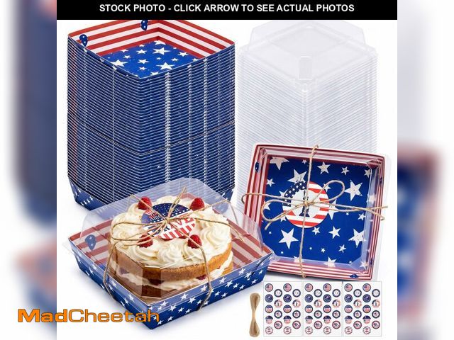 Lot 74-14379780 - Domensi 50 Pack Patriotic Charcuterie Boxes with Clear Lids 5 Inch 4th of July Bakery Boxes 250th An...