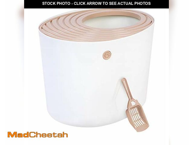 Lot 74-12366068 - IRIS USA Cat Litter Box, Large Top Entry with Litter Catching Lid and Scoop, Dog Proof, Cat Box Encl...