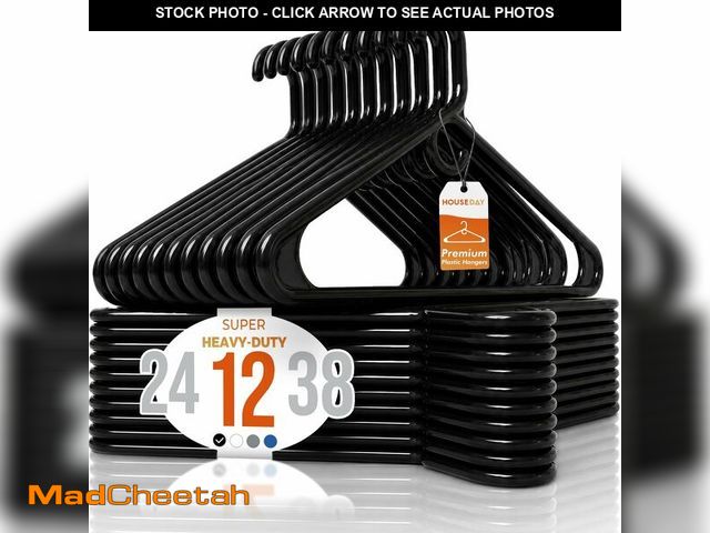 Lot 74-14427363 - HOUSE DAY Heavy Duty Plastic Hangers 12 Pack - Thick Black Clothes Hangers - UNUSED
