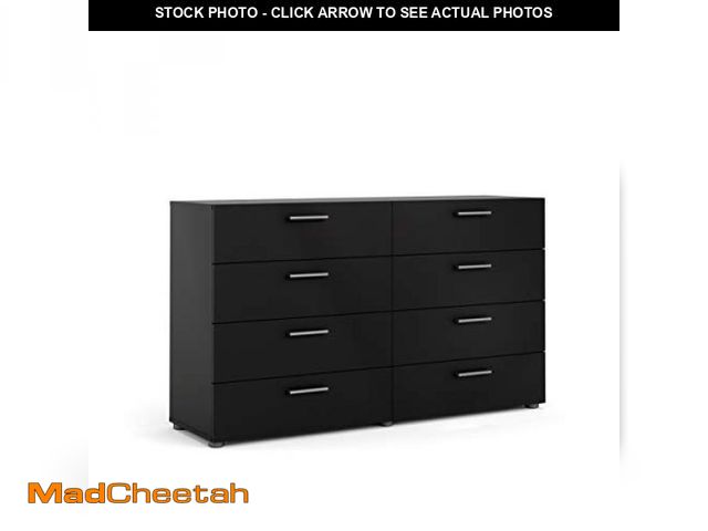 Lot 74-12170329 - Tvilum, 8 Drawer Double Dresser, Bedroom, Modern Silver Drawer Handles, Contemporary, Black - UNUSED