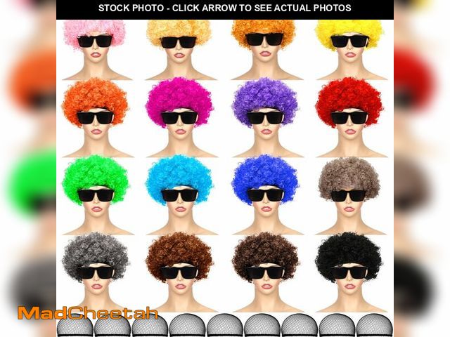 Lot 74-12703203 - Lyrow 16 Pack Neon Clown Wig Fluffy and Sunglass Set Colorful Hair Wig Disco Afro Hippie Wigs Synthe...