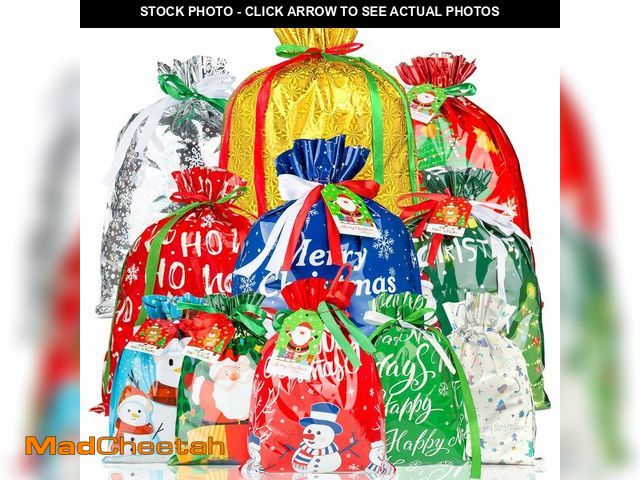 Lot 74-12705140 - RBONIGHT 38PCS Christmas Drawstring Gift Bags of Assorted Sizes Small Medium Large Jumbo, Holiday Ba...