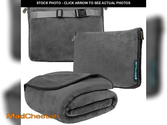 Lot 74-14479518 - PAVILIA Travel Blanket Pillow, Soft Airplane Blanket 2-in-1 Combo Set, Plane Blanket Compact Packabl...