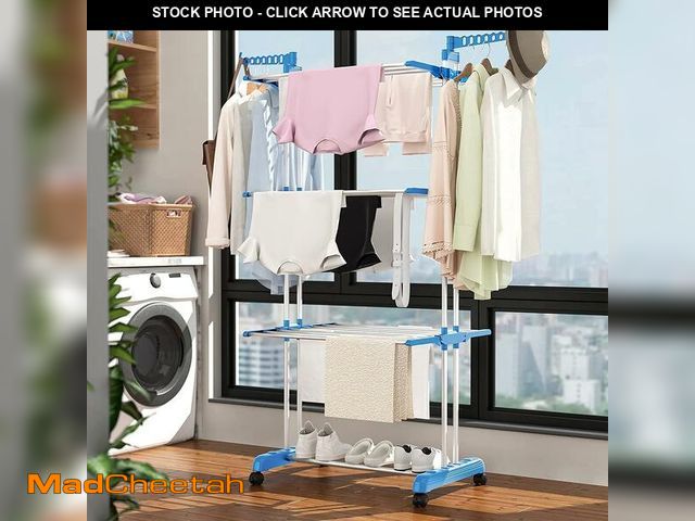 Lot 74-12670223 - Clothes Drying Rack, 4-Tier Foldable Drying Rack for Clothes, Portable Laundry Rack with Wheels Indo...