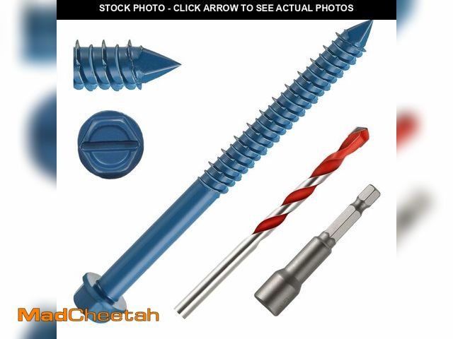 Lot 74-12708028 - 1/4" x 4" Concrete Screws, 50 PCS Blue Hex Washer Head Concrete Screws Anchor Kit with Drill Bit and...