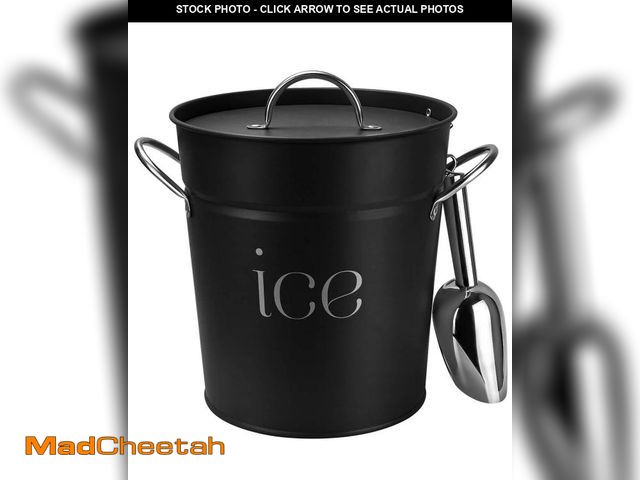 Lot 74-12431942 - 3Qt Black Galvanized Ice Bucket with Lid, Scoop &amp; Handles - Ideal for Cocktails, Parties, BBQs, ...