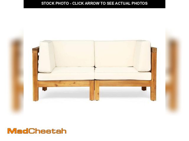 Lot 74-12746679 - Noble House Jonah Teak Wood Outdoor Patio Loveseat with Beige Cushions - UNUSED