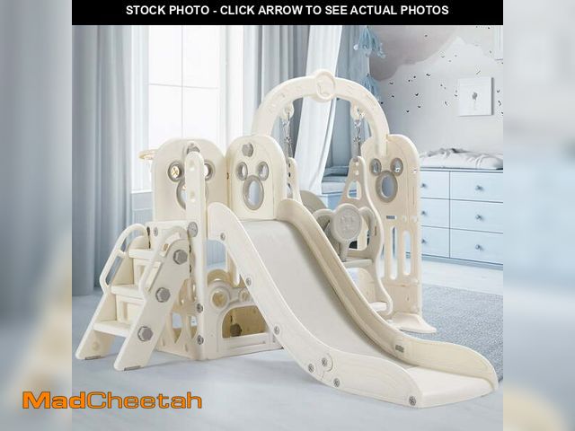 Lot 74-13817345 - Arlopu Toddler Slide &amp; Swing Set, Freestanding Kids Slide Climber Set w/ Basketball Hoop, Storag...