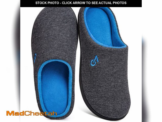 Lot 74-13766006 - VeraCosy Men's Two-Tone Memory Foam House Slippers Indoor Outdoor Durable Rubber Sole (Dark Gray/Blu...