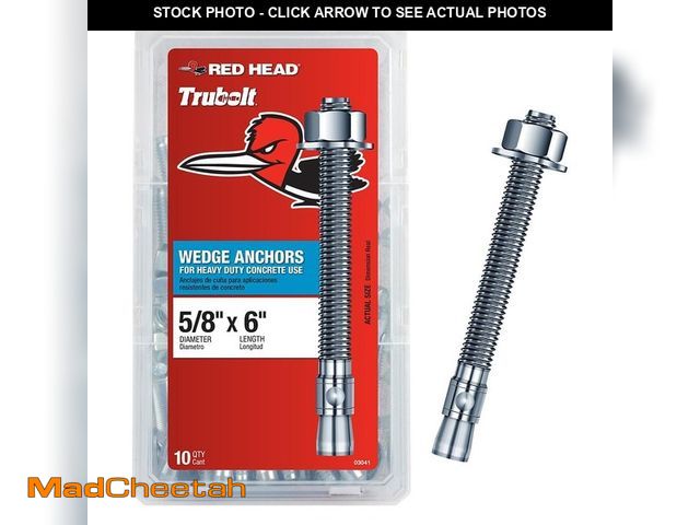 Lot 74-13797614 - Red Head 5/8 in. x 6 in. Zinc-Plated Steel Hex Nut-Head Concrete Wedge Anchors (10-Pack) - UNUSED