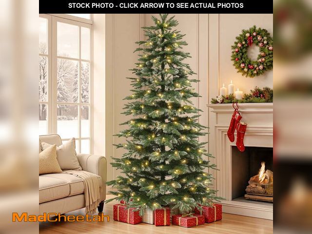 Lot 74-12889264 - Qunler 7FT Pre-Lit Snow-Tipped Artificial Christmas Tree, 350 Lights and 1249 PE &amp; PVC Mixed Tip...