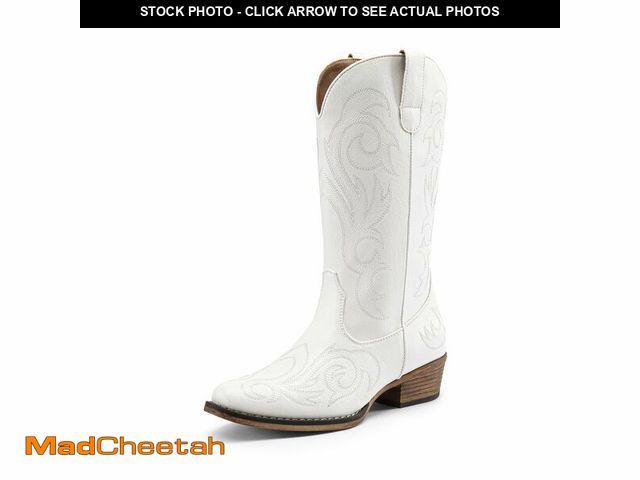 Lot 74-14296357 - DREAM PAIRS Women's Cowboy Boots Mid Calf Cowgirl Boots Square Toe Chunky Heel Embroidery Stitched W...