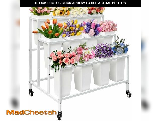 Lot 74-14079165 - PROLEE Flower Stand with 12 Buckets, Flower Display Stand with Wheels, Flower Cart, Moving Florist B...