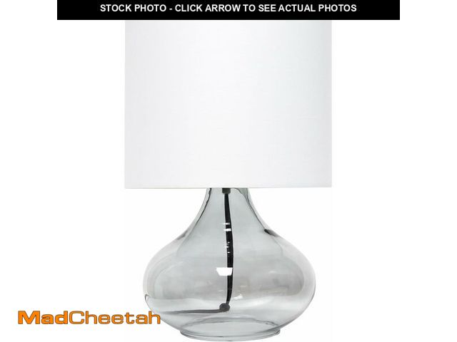 Lot 74-12633331 - Simple Designs LT1210-SMW 13.75" Contemporary Curved Glass Table Lamp, Smoke Gray with White Shade -...