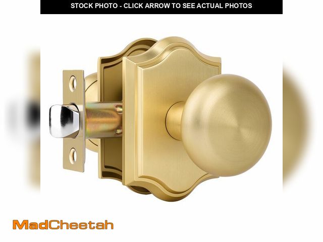 Lot 74-14424794 - CLCTK Brushed Gold Door Knobs Interior, Vintage Satin Brass Passage Door Knobs Door Handles Round fo...