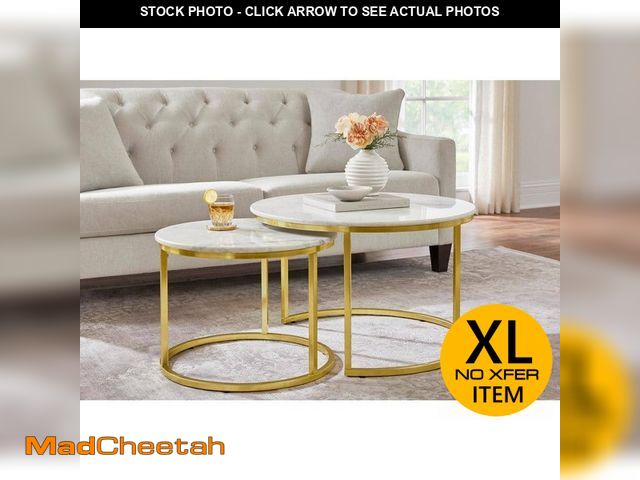 Lot 74-12773192 - (TABLE TOP IS CRACKED) Home Decorators Collection Cheval 2-Piece 31 in. Gold/Marble Medium Round Mar...