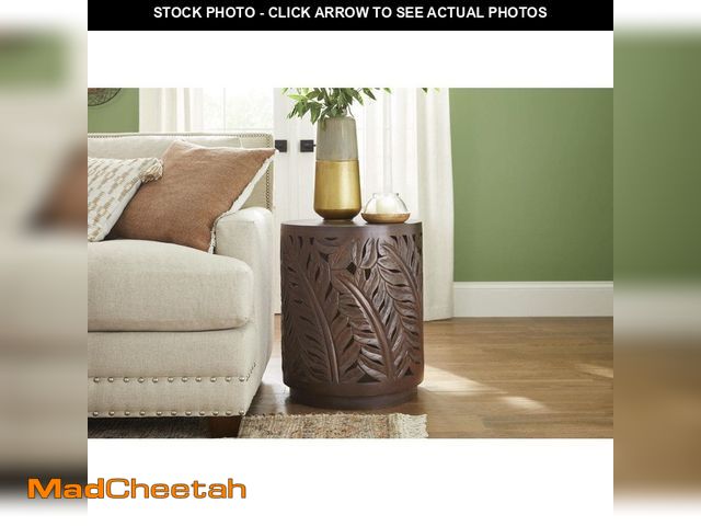 Lot 74-12745859 - Home Decorators Collection Palmeadow 20 in. Round Carved Walnut Brown Wood Accent Table - UNUSED