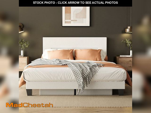 Lot 74-13073793 - (MISSING HARDWARE) Mixcous Queen Size Platform Bed Frame with Upholstered Headboard, Metal Support, ...